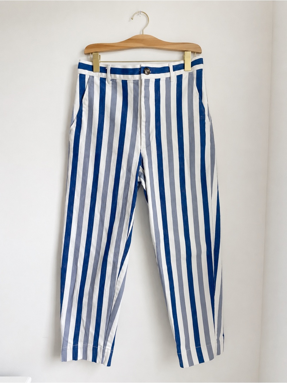 Madewell Blue and White Vertical Stripe Cropped Jeans